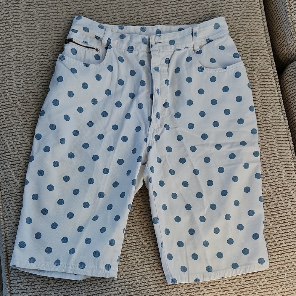 Women's White and Blue Polka Dot Shorts, Size 7